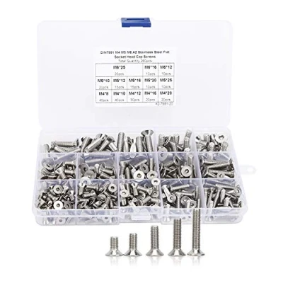 Image de 260Pcs Jeu de Vis plates,M4/M5/M6 à tête fraisée hexagonale creuse, Acier inoxydable plate Fixations, pour les fixations l&#039;industrie électron