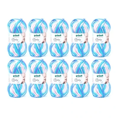 Image de Gründl Fil Baby Color (Fil pour Tricot &amp; Crochet au caractère laineux, composé de 70% d’Acrylique et 30% Polyamide, 50 g / 150 m, Aiguilles n 3 ½ à 4 ½, 10 x g), Multicolore Turquoise