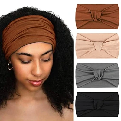Image de DRESHOW 4 Pièces Femme Bandeaux Fleurs Ancienne Élastique Bandeau Criss Cross Bande de Cheveux Accessoire