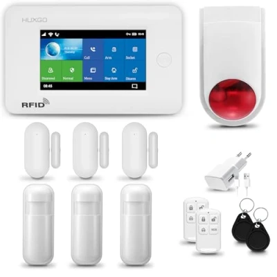 Image de Systeme d&#039;alarme WiFi + GSM 2G, HUXGO HXA006 Sirène sans Fil, 3X détecteur de Mouvement, capteur Porte/fenêtre, TUYA