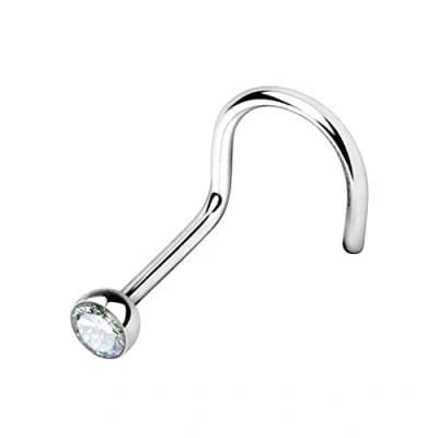 Image de WARRIOR Piercing Nez Stud incurvé avec Boule de Cristal tchèque Acier Chirurgical 316L stérile 22G (0,8 mm) Longueur 6,5 mm x 2,5 PBS 002 (Blanc)