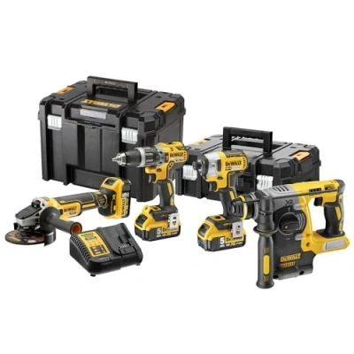 Image de DEWALT Kit 4 outils XR 18V brushless + 3 batteries 5Ah 1 chargeur 2 coffrets TSTAK DCK422P3T QW