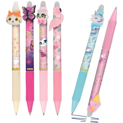 Image de Online magiXX Lot de 6 stylos à effacer Fun Girls Stylo gel bleu effaçable avec une épaisseur trait 0,7 mm Pour apprendre écrire, bureau Compatible Frixion Mine bille
