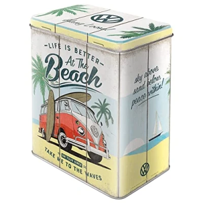 Image de Nostalgic Art Boîte de conservation rétro L, VW Bulli Beach Idée cadeau pour le bus VW, Grande récipient à café métallique, Design vintage, 3 l