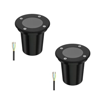 Image de ledscom.de 2 pièces luminaire encastré de sol BOLI pour l&#039;extérieur, IP67, noir, rond, 108mm Ø, 1x GU10 max. 15W, givré