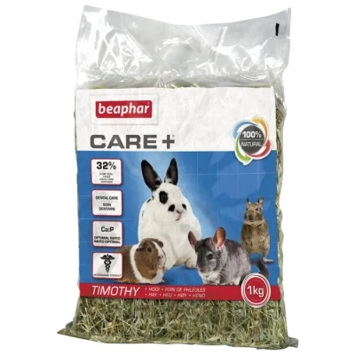 Image de BEAPHAR Care+ Timothy, Foin de Phléoles pour Rongeur et Lapin Riche en Fibres Participe à l&#039;usure Naturelle des Dents Bonne Digestion Ratio Optimal Calcium Phosphore Sac 1kg