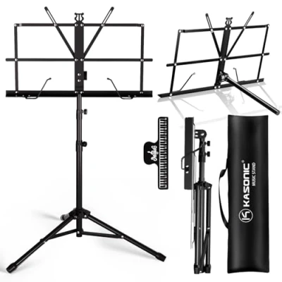 Image de K Kasonic Pupitre, 2 en 1 support de partition pliable à double usage et livre bureau, portable léger avec clip feuille musique