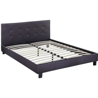 Image de Habitat et Jardin Lit Double Julia en Simili Noir 140 x 190 cm Cadre de 2 Places Sommier Tête Inclus Support à Lattes Bois