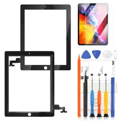 Image de LADYSON Écran Tactile Digitizer pour iPad 2 2ND Gen A1395 A1396 A1397 9.7&quot; Remplacement Kit de Réparation Sans Accueil Bouton avec Outils(Non LCD Display) (Noir)