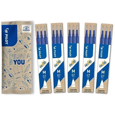 Image de Pilot Lot de 5 étuis 3 recharges FriXion pour stylo effaçable. Compatibles Ball et Clicker Bleu Pointe Moyenne