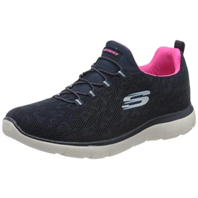 Image de Skechers Femme Summits Leopard Spot Baskets, Navy Mesh/Hot Pink Trim, 39 EU