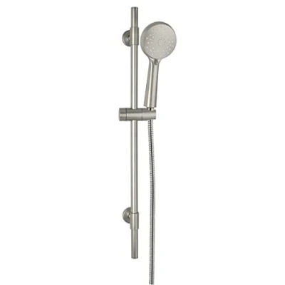 Image de WENKO Set de douche Young Barre 66cm acier inoxydable brossé Pomme 3 fonctions Flexible 150cm Convient pour chauffe eau instantané Raccord universel ½&quot; Argenté mat