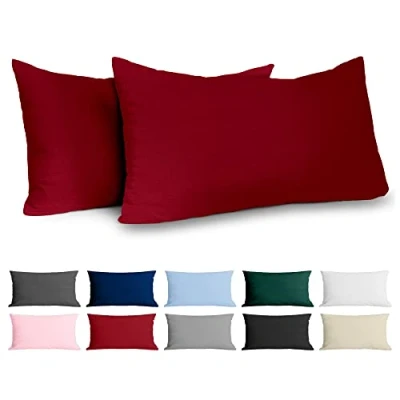 Image de Taie Oreiller 40x80 Coton Renforcé (Set de 2) Bordeaux Tissage serré 57 Fils/cm² 40 x 80 cm Certifié Oeko Tex
