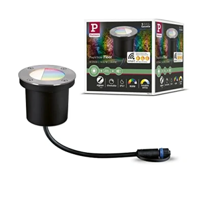 Image de Paulmann 94274 Plug &amp; Shine Lampe d&#039;extérieur LED Zigbee encastré de sol RGBW avec 1x3,7 Watt dimmable IP65 argent éclairage jardin métal 3000 K