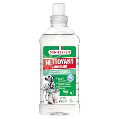 Image de SANITERPEN Nettoyant Parfumant Sols Multi Surfaces Spécial Animaux de Compagnie Parfum Douceur Coton Formule Écologique Fabrication Française Flacon 1L