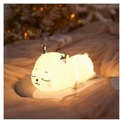 Image de iMay Veilleuse Enfant,Veilleuse Cerf BéBé avec Fonction de Gradation Tactile Lampe, Portable Rechargeable Lampe Chevet Chambre,Minuterie 30/60 minutes (cerf)