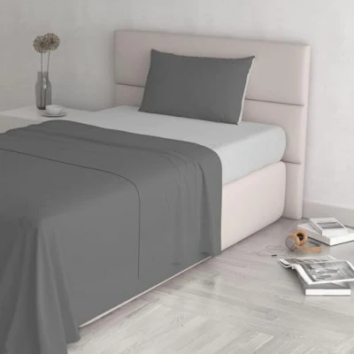 Image de Italian Bed Linen CL NC Grigio chiaro/fumo 1P Natural Color Ensemble de draps lit, Clair/Gris foncé, Single, 100 % Coton