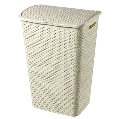 Image de CURVER Coffre à Linge My Style 55L Bac Sale avec Couvercle Aspect Rotin Texturé, Bonne Aération Poignées Ergonomiques Pour Salle de Bain ou Buanderie 42,8 x 33 60,4 cm Ivoire
