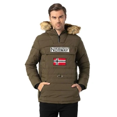 Image de Geographical Norway Coconut Men Parka Longue Chaude Homme Automne Hiver Manteau Impermeable Deperlant Veste Capuche Fourrure Outdoor Blouson Coupe Vent Hommes (Kaki S)