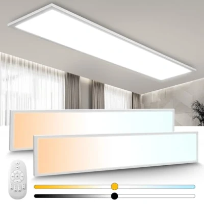 Image de 2PCS Plafonnier LED 120x30 CM, 40W Panneau à Intensité Variable avec Télécommande, Lampe Multifonctionnelle 2700K 6500K Lumière pour chambre/salon/salle de bain/balcon/étude/couloir