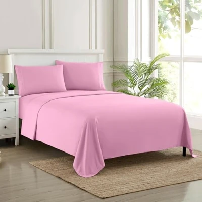 Image de Sweet Home Collection Parure de lit Luxe en Microfibre avec Drap Plat, Housse, 2 taies d&#039;oreiller, Rose, King Size