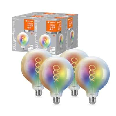 Image de LEDVANCE Bombilla LED WIFI SMART+, transparente, 4,8 W, 470 lm, forme de globe, diamètre 125 mm, douille E27, lumière multicolore et blanche, réglable, application ou commande vocale, lot 4
