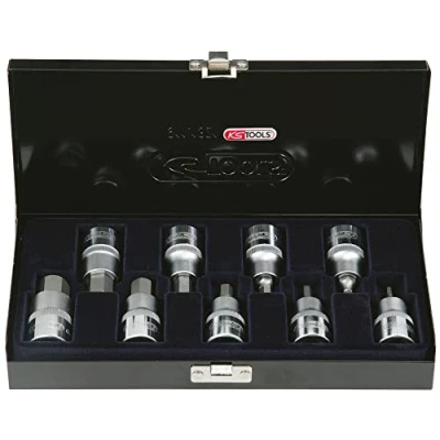 Image de KS Tools 922.1321 Coffret de 9 douilles tournevis 6 pans 1/2&#039;&#039; version courte 4 à 17 mm En Chrome Vanadium Finition chromée satinée 54 pièces