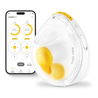 Image de Tire lait électrique simple mains libres et portable Magic InBra de Medela: FluidFeel Technology, connectivité avec application contrôle par capteur, ultra léger, silencieux, qualité hospitalière