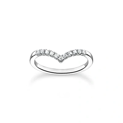 Image de THOMAS SABO Bague pour femme en forme de V avec pierres blanches, 54, Argent sterling, Zircone cubique
