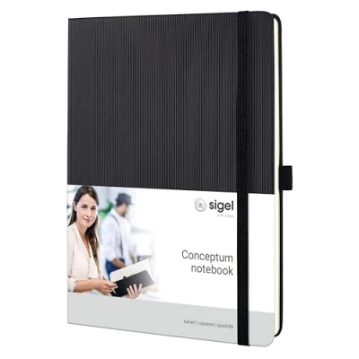 Image de SIGEL CO117 Carnet de notes premium à petits carreaux, format tablette, couverture rigide, noir Conceptum