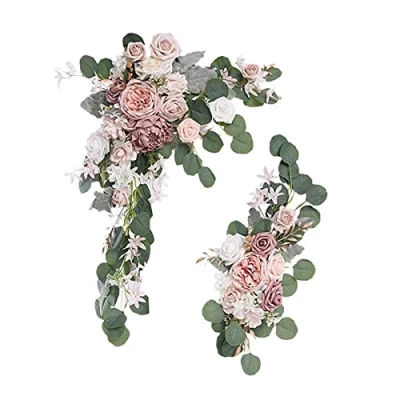 Image de RESOYE Lot de 2 guirlandes roses artificielles en soie pour arche mariage, arrangement floral cérémonie réception, champagne