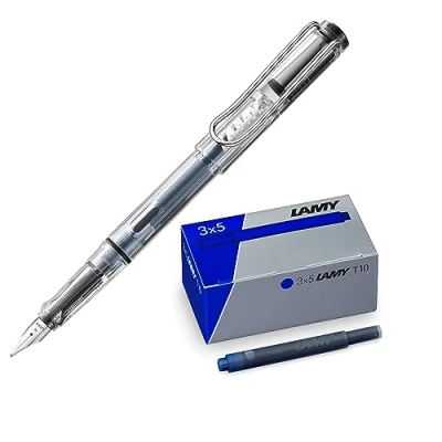 Image de Lamy lot de 1 stylo plume transparent Safari Vista M et 3 cartouches d&#039;encre T10 dans un carton d&#039;origine Couleur l&#039;encre : bleu