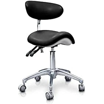 Image de QUIRUMED Tabouret Poney Hydraulique Elite, Noir, Multidisciplinaire, Acier Inoxydable, Simili Cuir, Dossier Ergonomique, Rembourrage en polyuréthane, Hauteur réglable