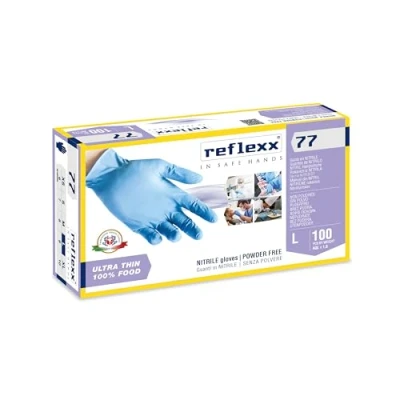 Image de Reflexx R77100/L sans poudre Gants en nitrile gr 3.0, grande taille, Bleu clair (lot de 100)