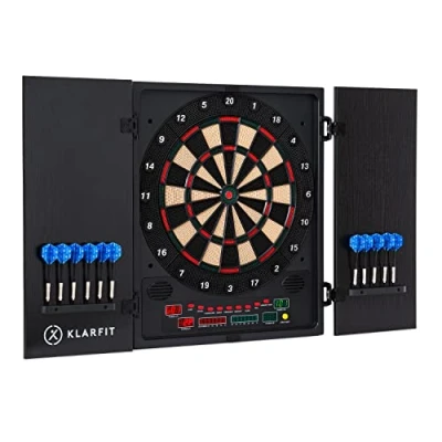 Image de Klarfit Jeu de Flechette Electronique Adulte et Enfant, Jeux Professionnel avec Ecran LCD, Scoreur Numérique, 12 Fléchettes Acier Colorées Rechanges, Pro