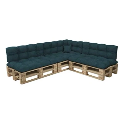 Image de POKAR Set de 8 Coussins Matelassé pour Palettes Euro: 3X Assise 120x80cm + Dossier 120x40cm 1x 60x40cm Coussin 40x40cm, Canapé Jardin, sans Palette,Vert foncé