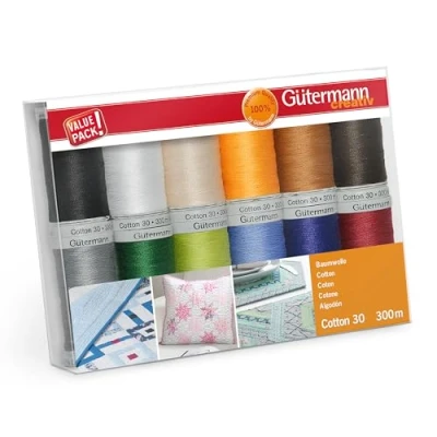 Image de Guetermann Gutermann 734023 2 Lot de 12 bobines Fil à Coudre en Coton 30 100, Multicolore, Taille unique, Set 1200 Pièces