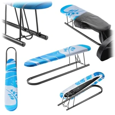 Image de KADAX planche à repasser manches compacte, 53 x 13 cm, avec tapis en mousse de 5 mm et housse amovible, pliable pour fer vapeur (noir)