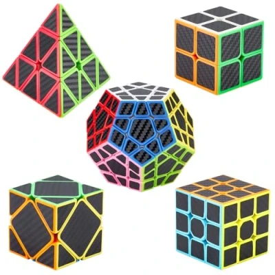 Image de Coolzon Speed Cube Ensemble Pyraminx + Megaminx 2x2x2 3x3x3 Skewb 5 Pack dans Boîte Cadeau Nouveau Cubo Autocollant de Carbone Fibre Ultra Rapide
