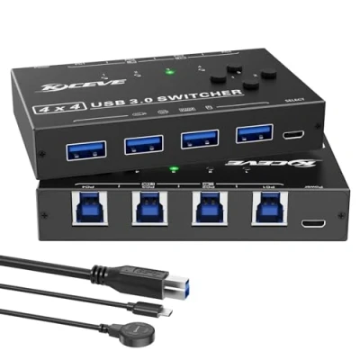 Image de YOUTINGHDAV Commutateur USB 3.0 4 en sorties pour PC et clavier, souris, imprimante, avec télécommande filaire câbles B