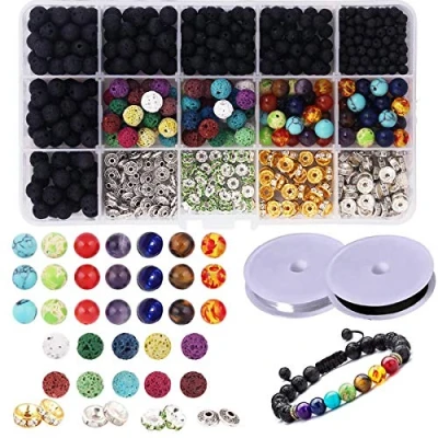 Image de Pierre Perles Kit 599pcs de Lave Pierres Chakra Précieuses Rocher Spacer pour Bricolage Fabrication Bijoux Bracelets Colliers Huile Essentielle Diffuseur