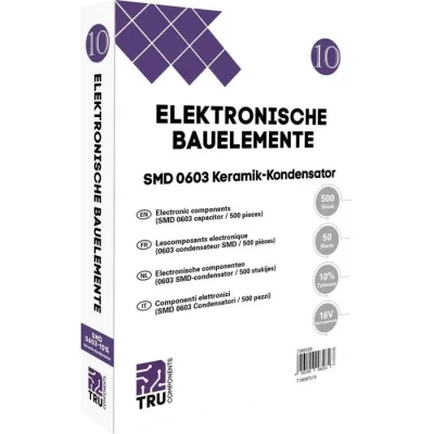 Image de TRU COMPONENTS T1806P019 Assortiment de condensateurs céramiques CMS 0603 16 V 10 % (L x l) 1.6 mm 0.8 500 parties