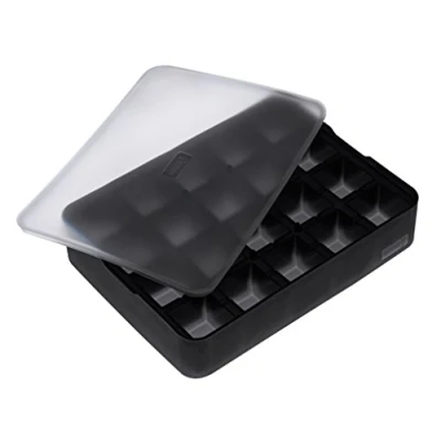 Image de Lurch ICE FORMER Cafetière en silicone de qualité supérieure avec couvercle pour 20 glaçons 3 cm Noir Cube