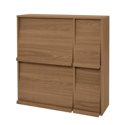 Image de Iris Ohyama, Meuble, Étagère, Bibliothèque de rangement, avec 4 portes rabattables, Design, Polyvalent, Bureau, Chambre, Salon, Salle à manger Flap Rack FR F4 Marron Cendré