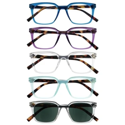 Image de OPULIZE KOI Lunettes de Lecture et Soleil x5 Monture Rectangulaire Noir/Violet/Transparent/Turquoise/Transparent Hommes Femmes Charnières à Ressorts RRRRS50 35CQC +1.00