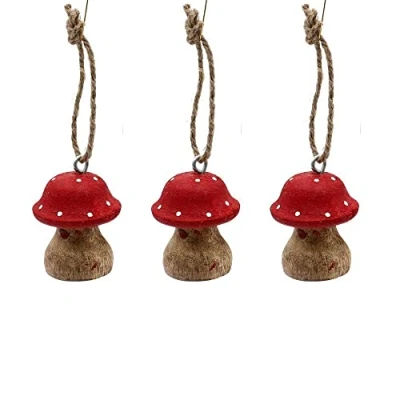 Image de Dekohelden24 Lot de 3 pendentifs en Bois Forme Champignon Dimensions Chaque Suspension (L x l h) : env. 5 4 cm