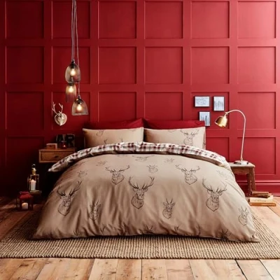 Image de Catherine Lansfield Parure de lit Double Motif Cerfs Multicolore, Coton, Simple