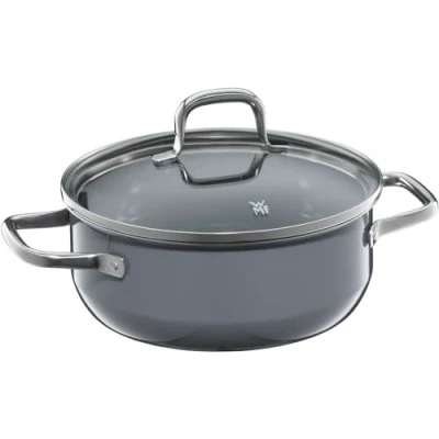 Image de WMF Fusiontec Essential Grande marmite en céramique high tech anti rayures, non revêtue, gris, 20 cm, avec couvercle verre, 2,4 l, fabriquée Allemagne