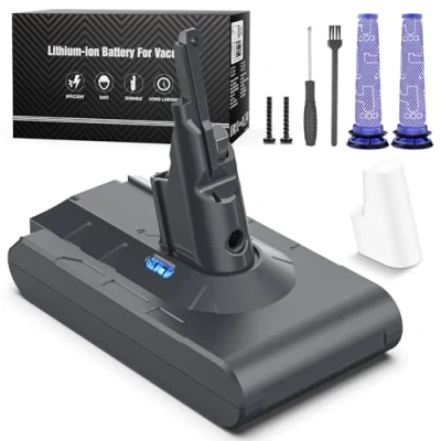 Image de Keenstone 6500mAh Batterie pour Dyson V8 SV10 Compatible avec Absolute Fluffy Animal Plus Motorhead Aspirateur 2 Filtres, Tournevis et Vis Inclus, 21,6V