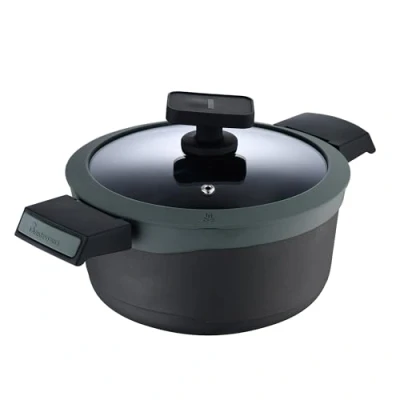 Image de MasterPRO Gastro Reeco Casserole de 20 cm haut avec couvercle en fonte d&#039;aluminium antiadhésive Revêtement anti adhésif Poignées Soft Touch Tous les types cuisinières